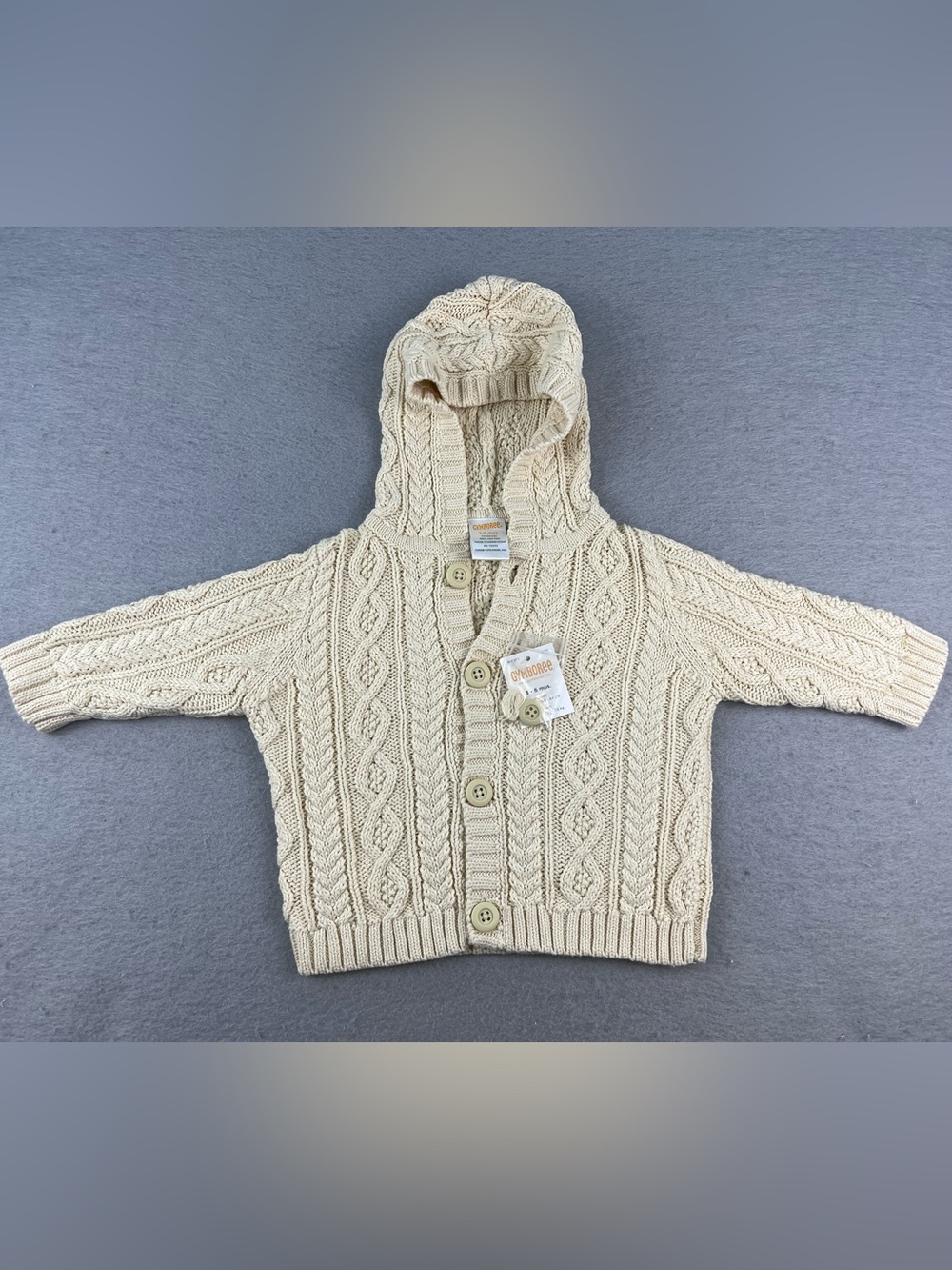 NWT Y2K Gymboree Fun in the Snow 3-6 Months Ivory Hooded Cable Fisherman Sweater